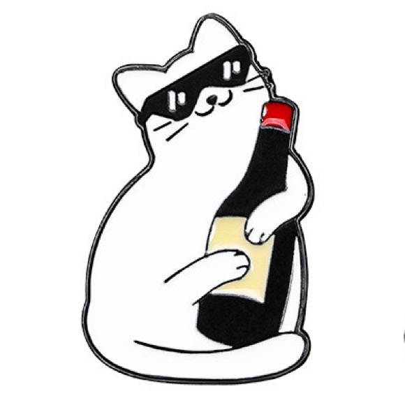 Jewelry - Cool Cat Champagne Bottle Enamel Pin Sunglasses Cat Brooch Funny Cat Pin Party